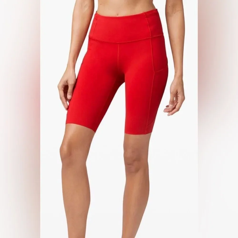 EUC Lululemon Fast Free Red Athletic Bike Short with Pockets - Size 6